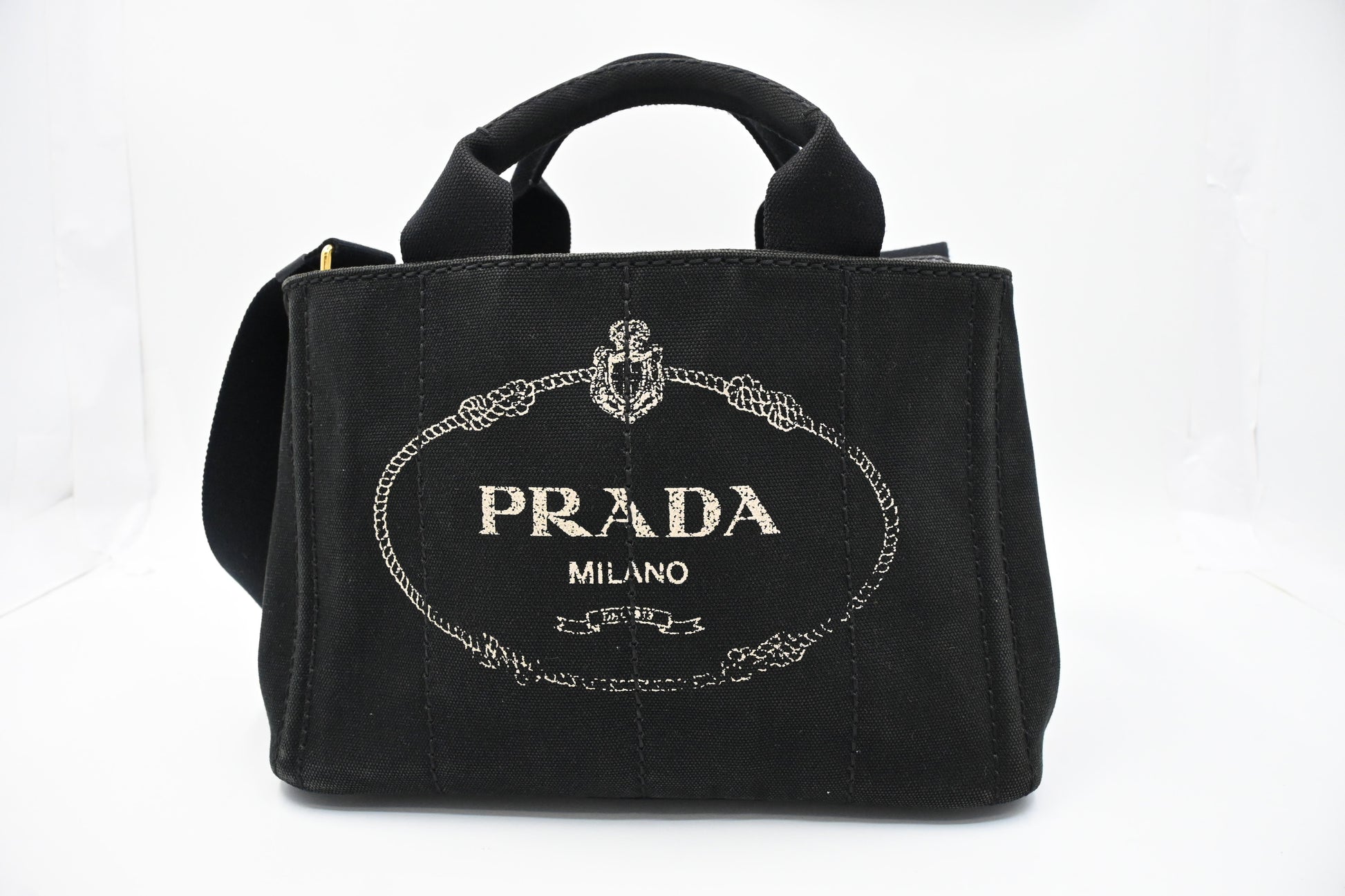 Prada Canapa Tote In Handbag Canvas Black Tote Bag
