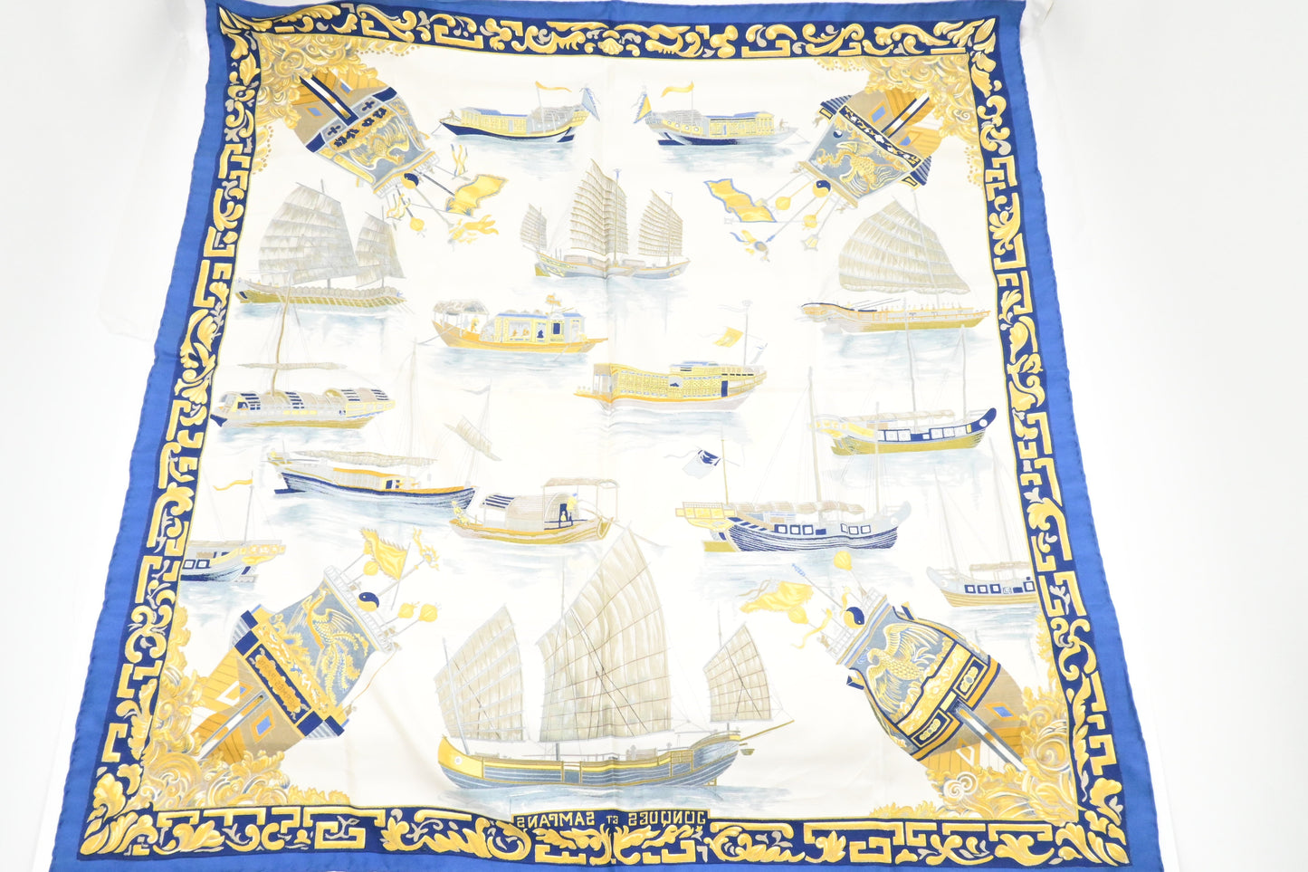 Hermes 'Jonques Et Sampans' Carre In Silk Handbag Blue Travel Bag