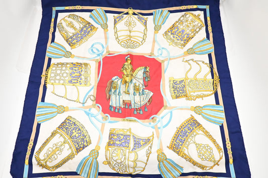 Hermes 'Les M Rolles' Carre In Navy Silk Blue Travel Bag