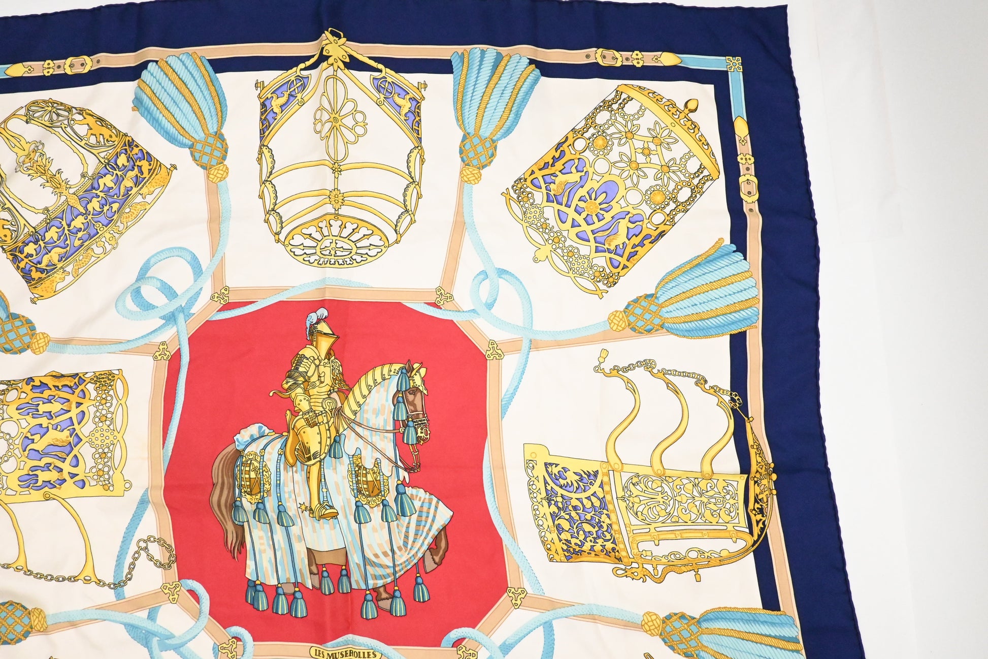 Hermes 'Les M Rolles' Carre In Navy Silk Blue Travel Bag