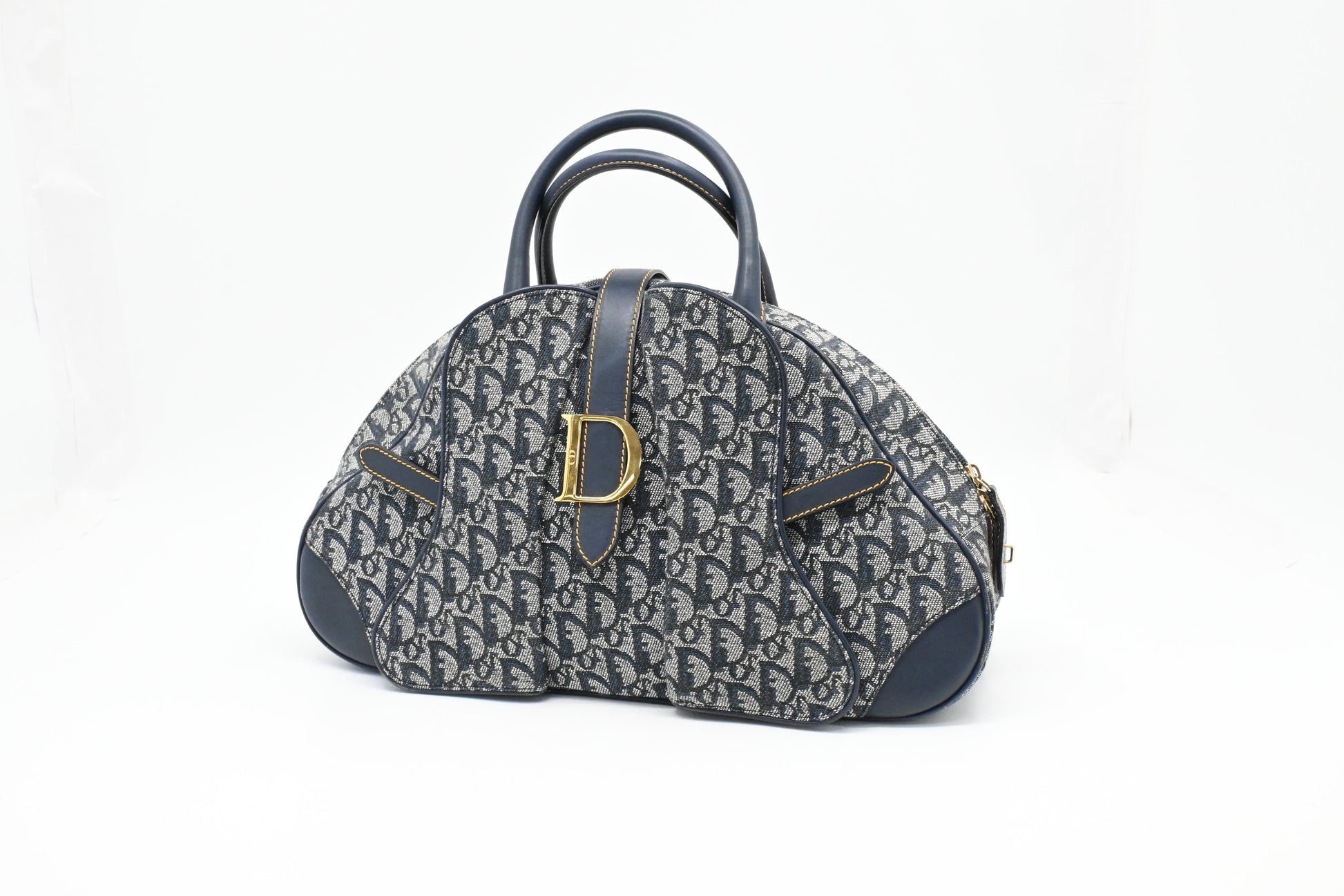 Dior Saddle Bowler In Oblique Handbag Canvas Blue Travel Bag