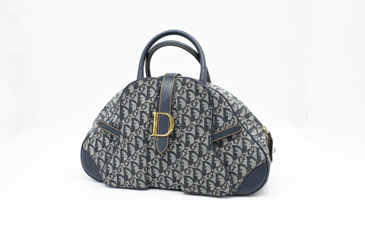 Dior Saddle Bowler In Oblique Handbag Canvas Blue Travel Bag