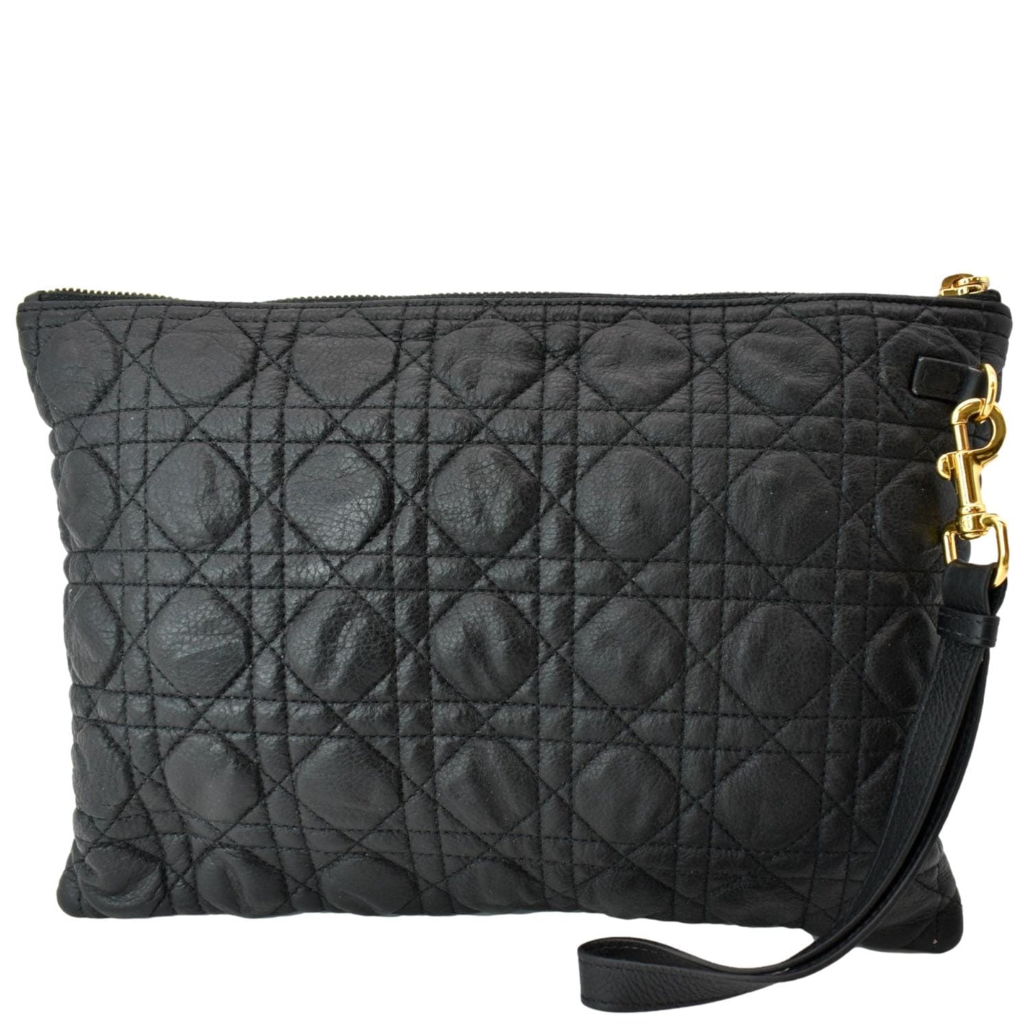 Dior Caro Daily Cannage Calfskin Zipped Pouch Handbag Black Travel Bag