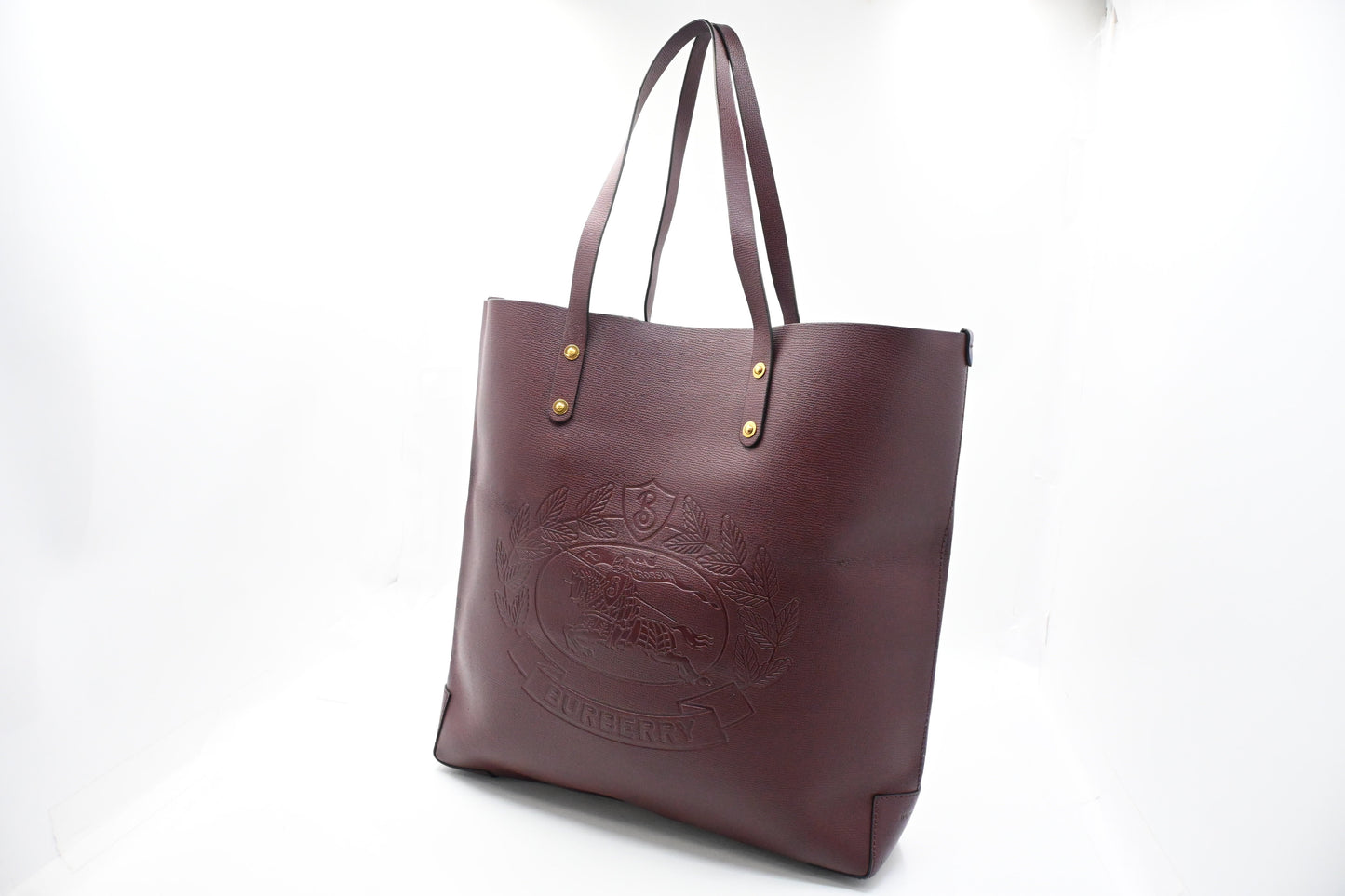Burberry Tote In Burgundy Leather Large Embossed Tote Bag