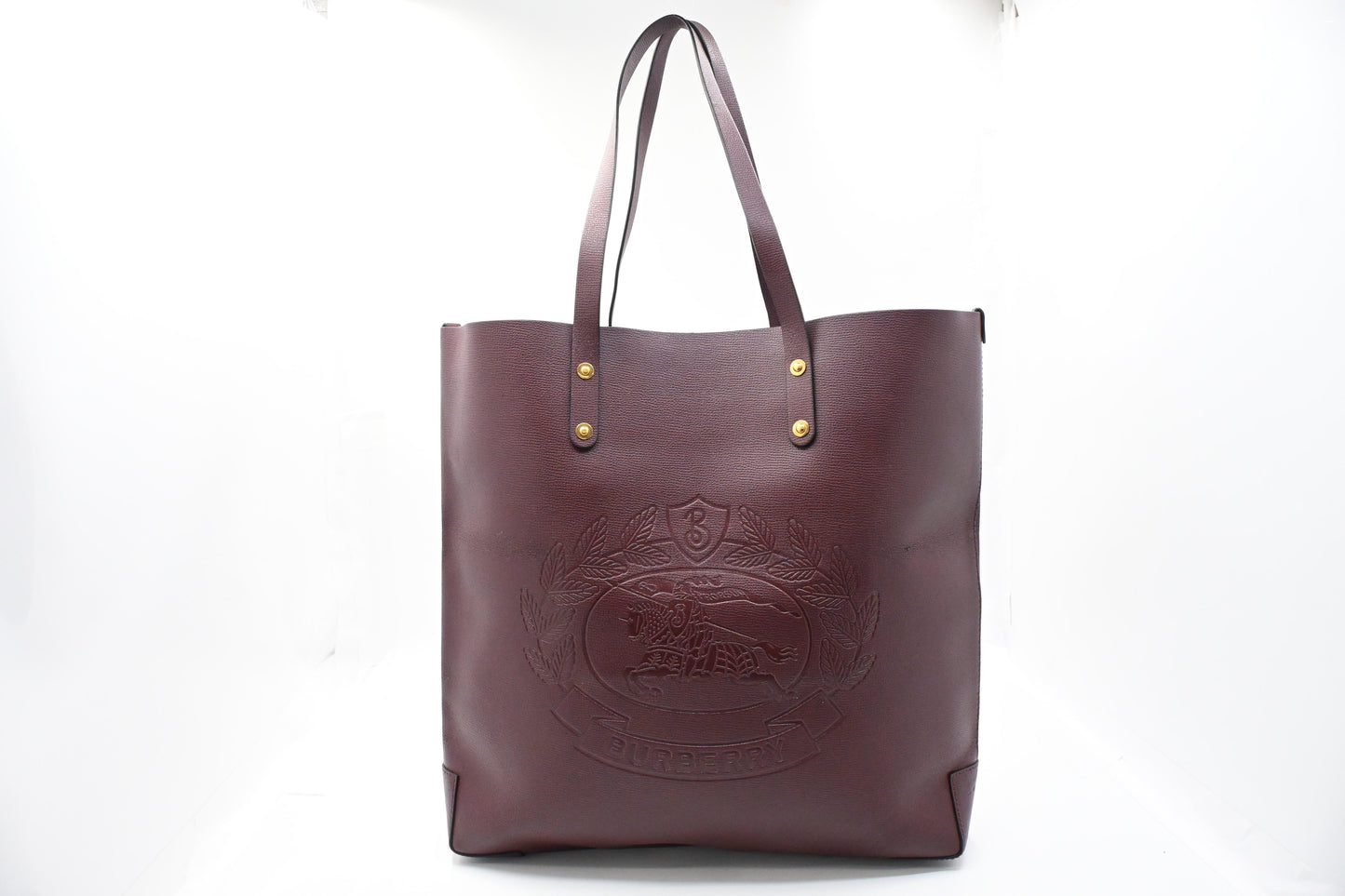 Burberry Tote In Burgundy Leather Large Embossed Tote Bag