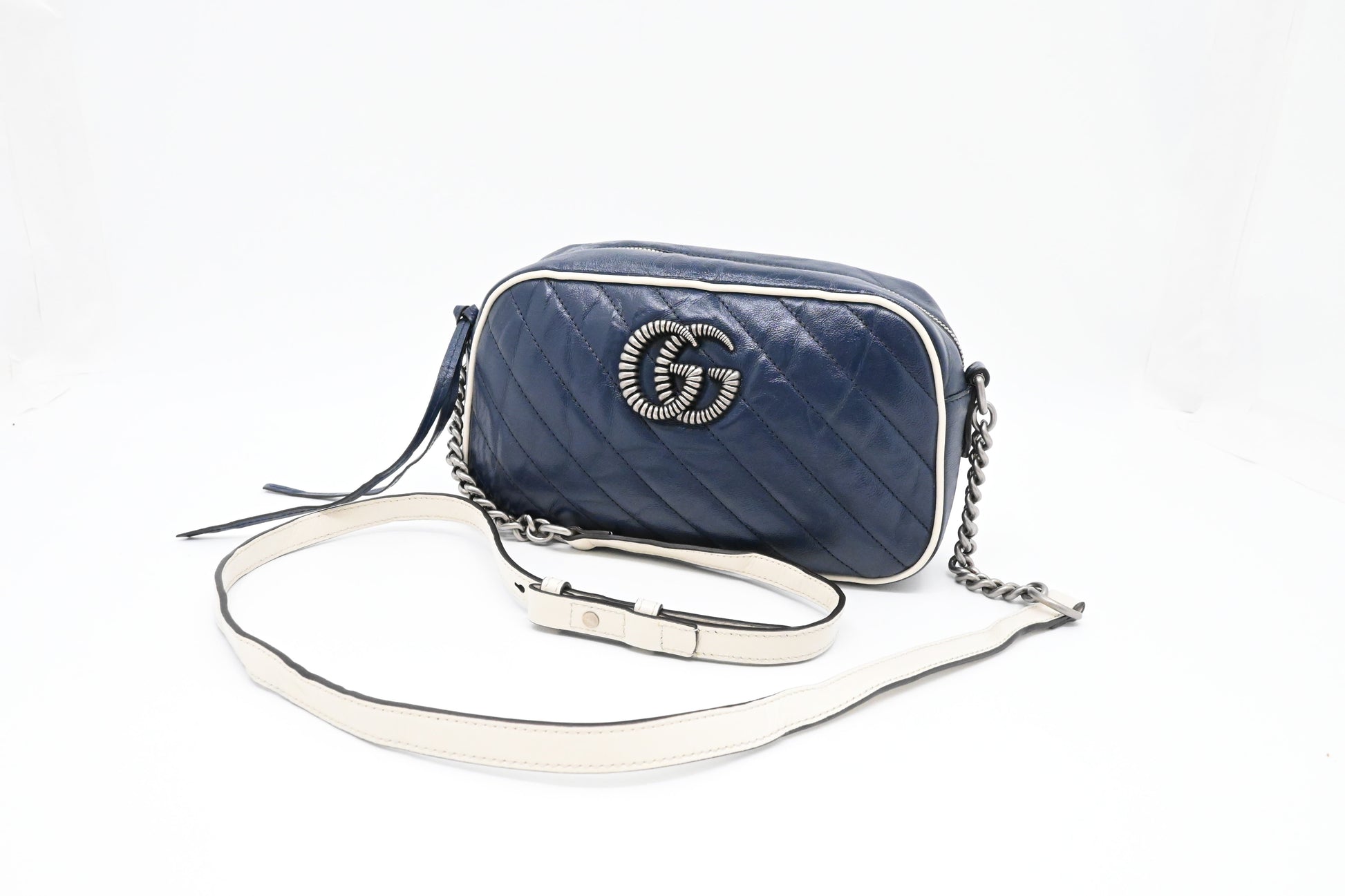 Gucci Marmont Crossbody In Navy Leather Blue Crossbody Bag