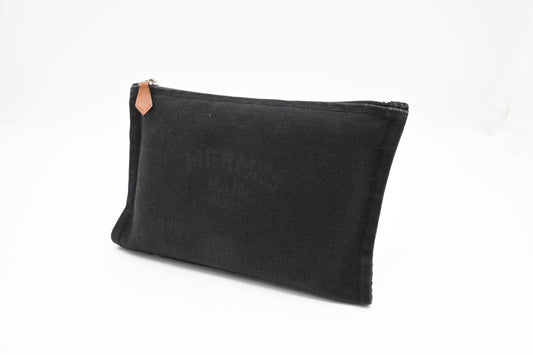 Hermes Bain Pouch In Handbag Canvas Black Travel Bag