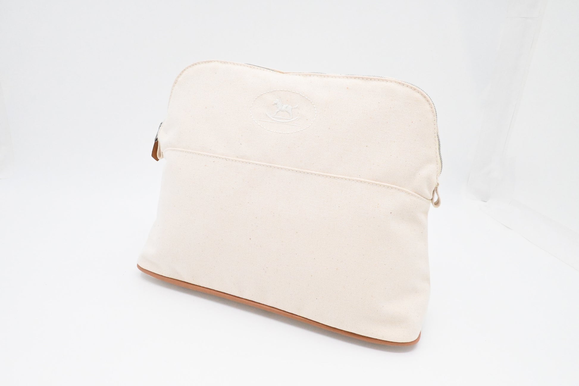 Hermes Bolide Case In Handbag Canvas Cream Travel Bag