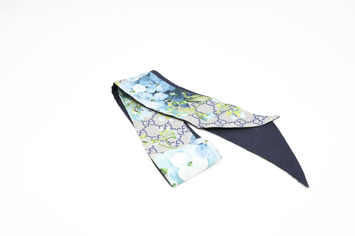 Gucci Twilly GG Blooms Silk Blue Scarf