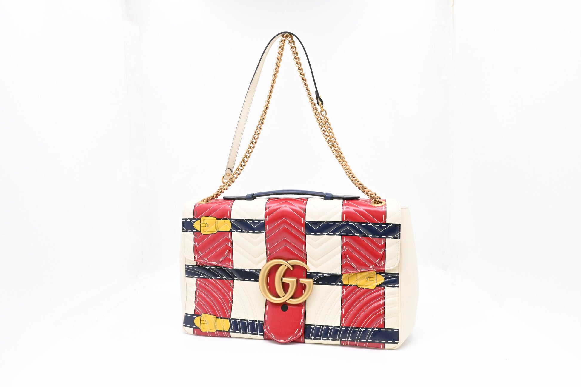 Gucci Trompe L'oeil Maxi Marmont Leather White Blue Red Shoulder Bag