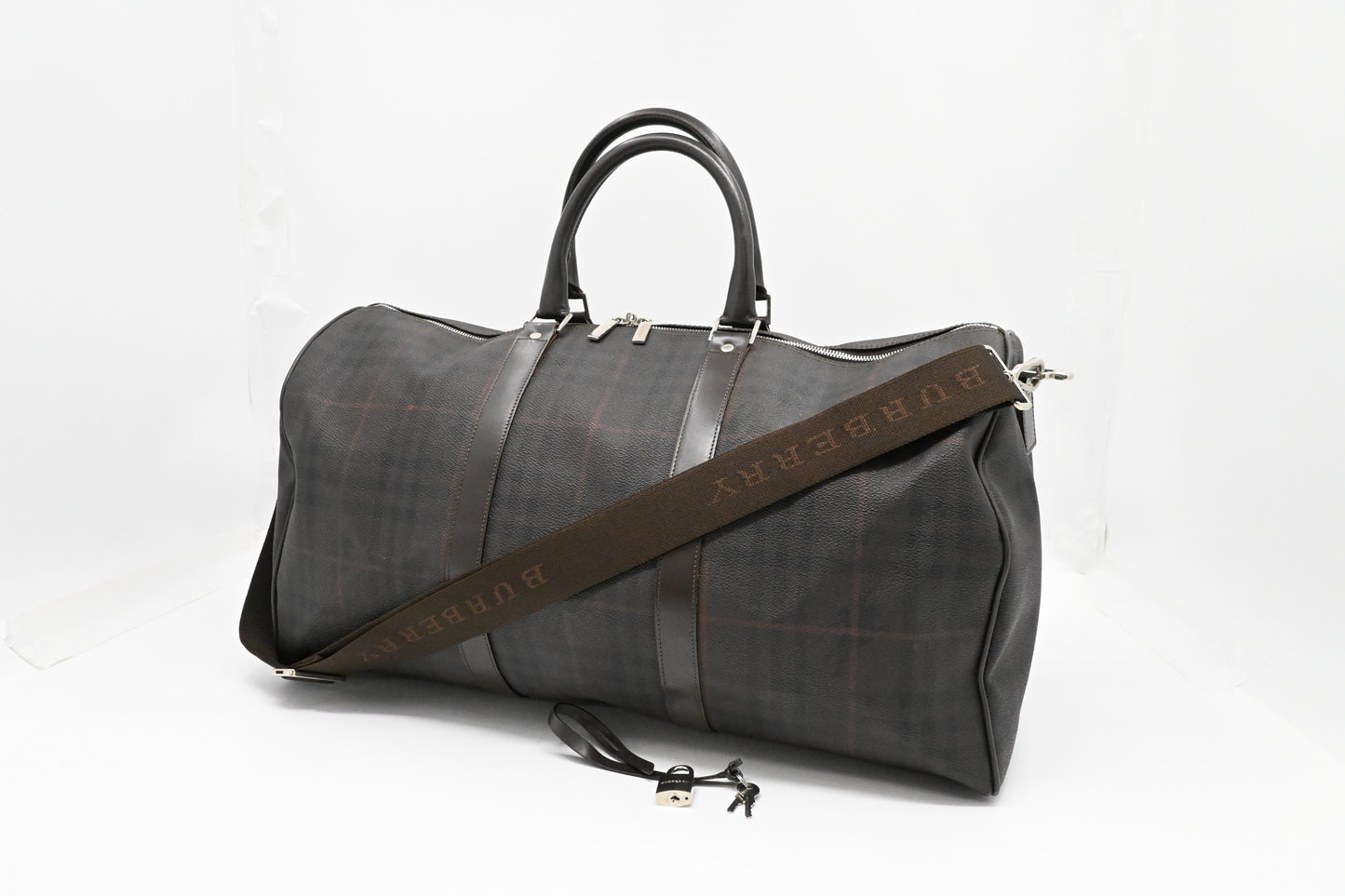 Burberry Travel Bag In Checked Coated Canvas Brown