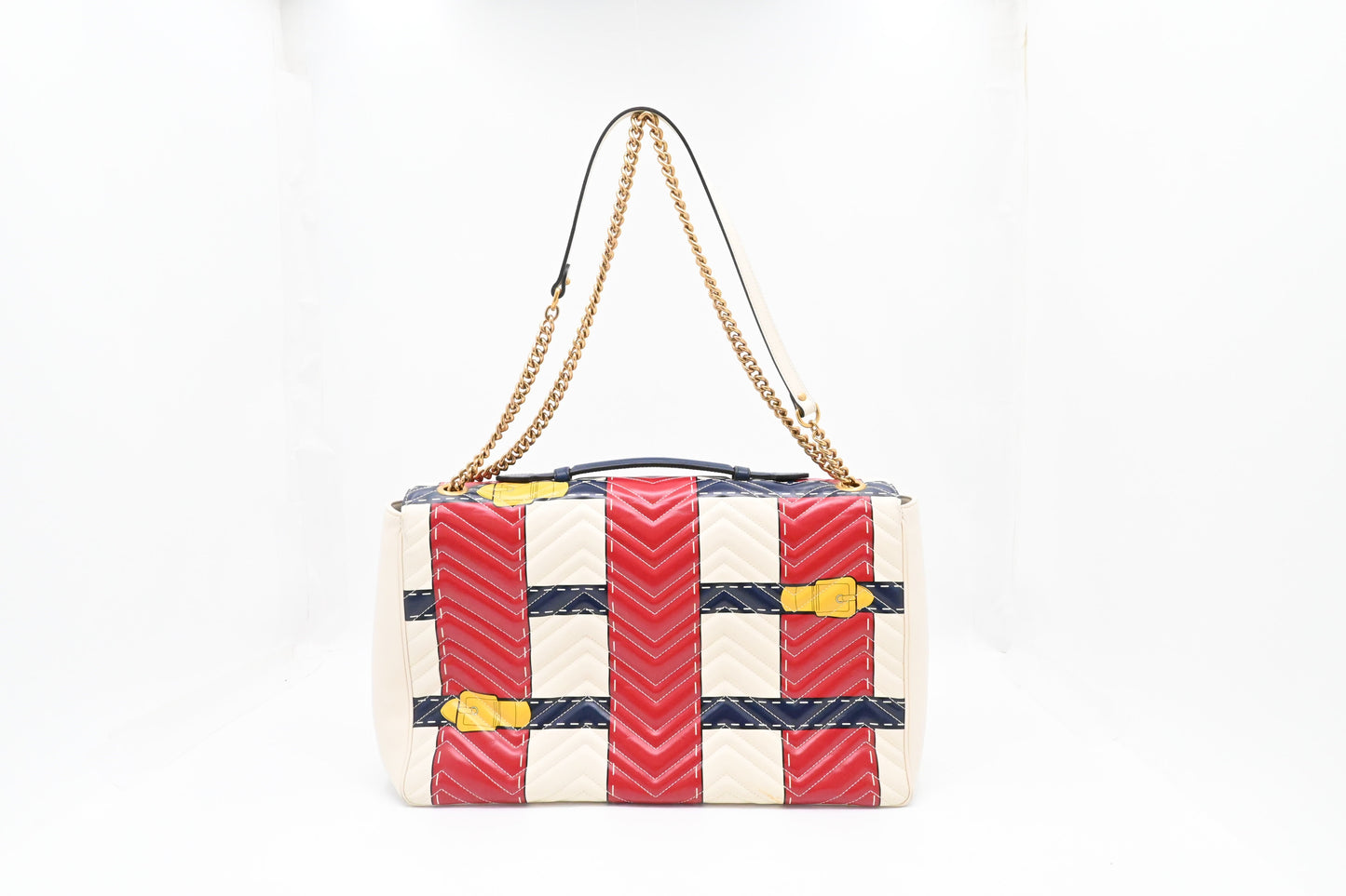 Gucci Trompe L'oeil Maxi Marmont Leather White Blue Red Shoulder Bag
