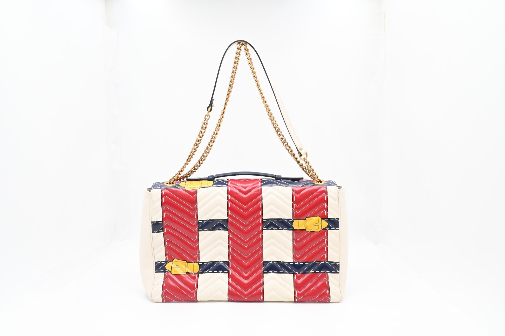 Gucci Trompe L'oeil Maxi Marmont Leather White Blue Red Shoulder Bag