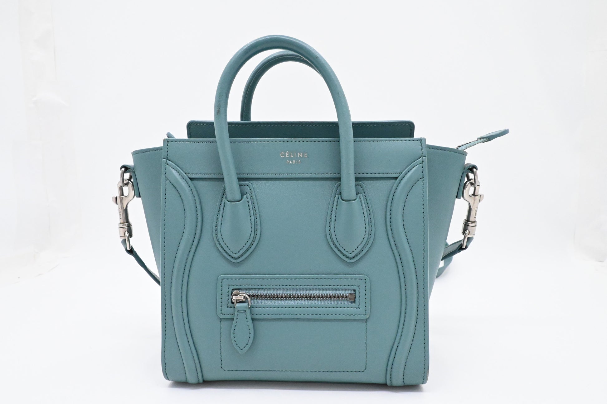 Celine Nano Luggage In Teal Handbag Leather Travel Bag