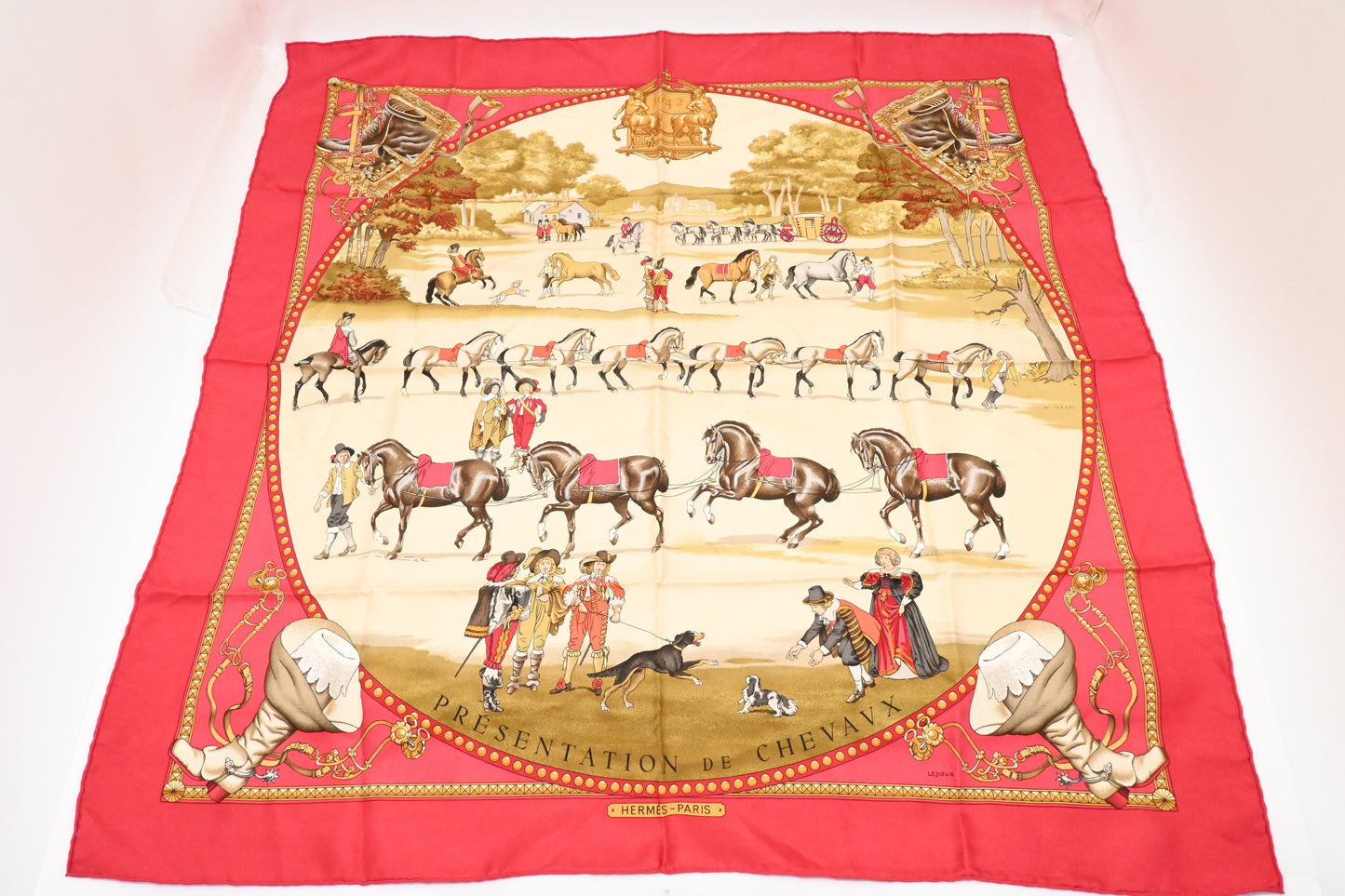 Hermes 'Presentation De Chevaux' Carre In Silk Handbag Red Travel Bag
