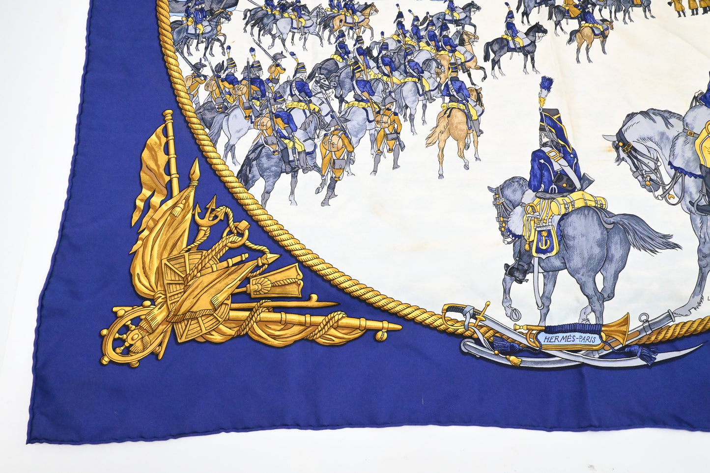 Hermes 'Marine Et Cavalerie' Carre In Silk Handbag Blue Travel Bag