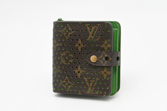 Louis Vuitton Zippy Compact Perforated Monogram Canvas Green Wallet Case
