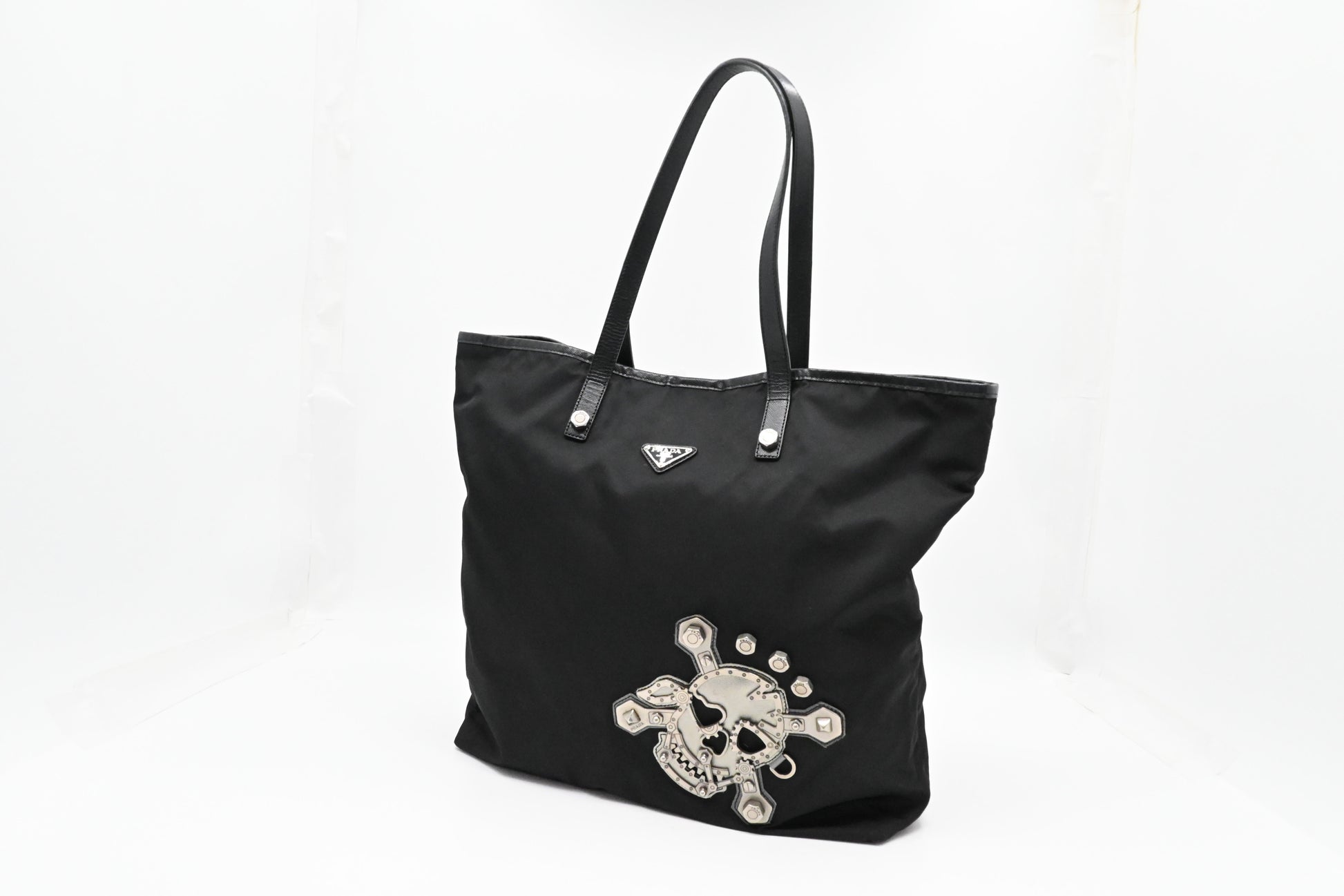 Prada Skull Tote In Handbag Canvas Black Tote Bag
