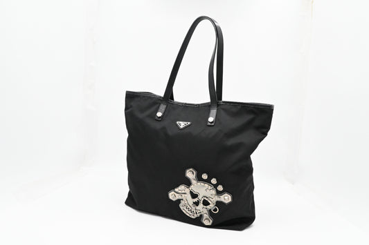 Prada Skull Tote In Handbag Canvas Black Tote Bag