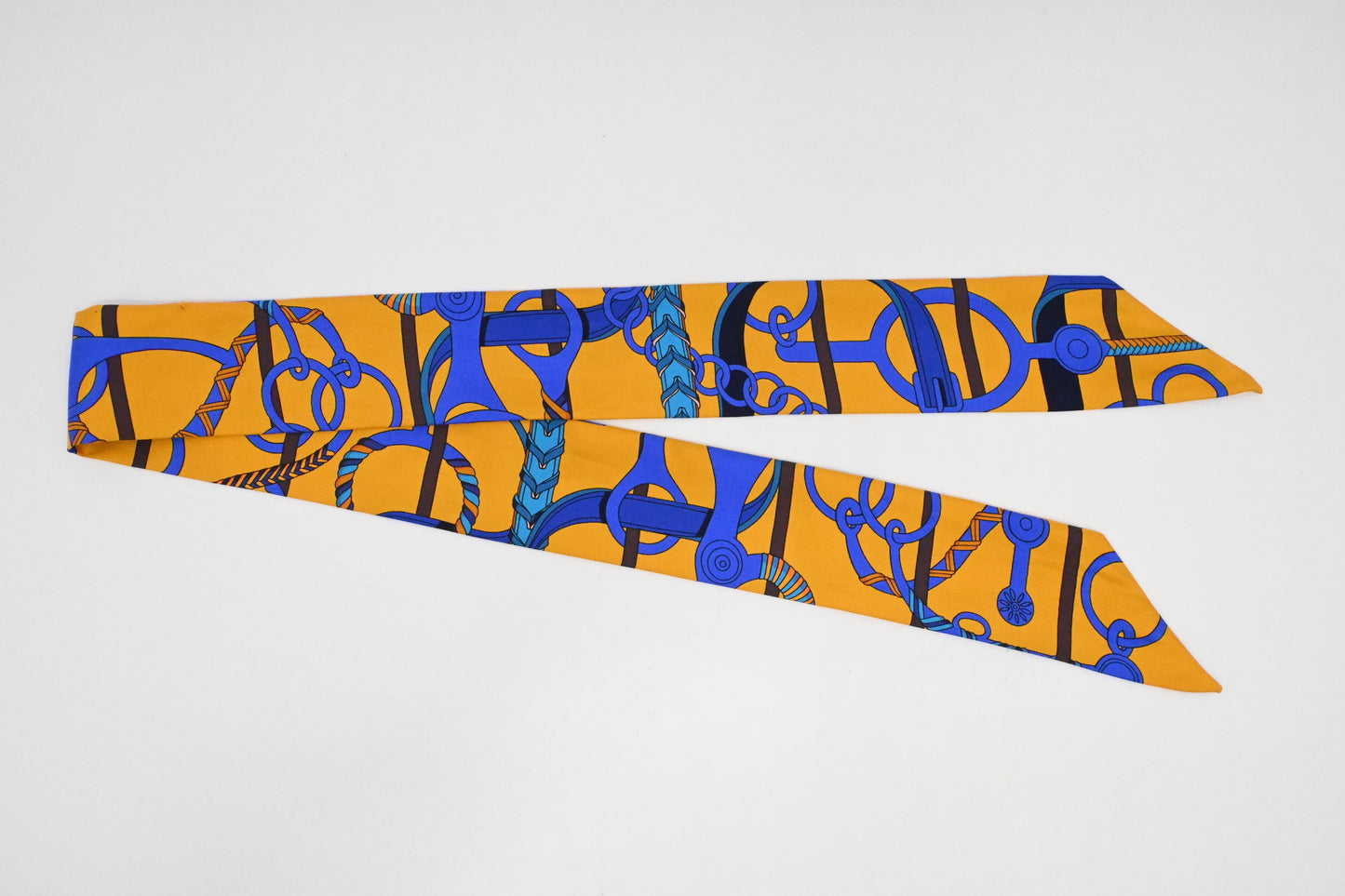 Hermes 'Panoplie Equestre' Twilly In Yellow And Silk Blue Travel Bag