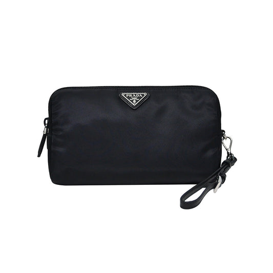 Prada Handbag Nero Tessuto Pouch with Wristlet Leather Saffiano