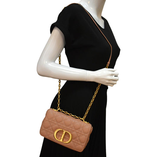 Dior Caro Cannage Calf Shoulder Bag Rose Des Leather Calf Leather