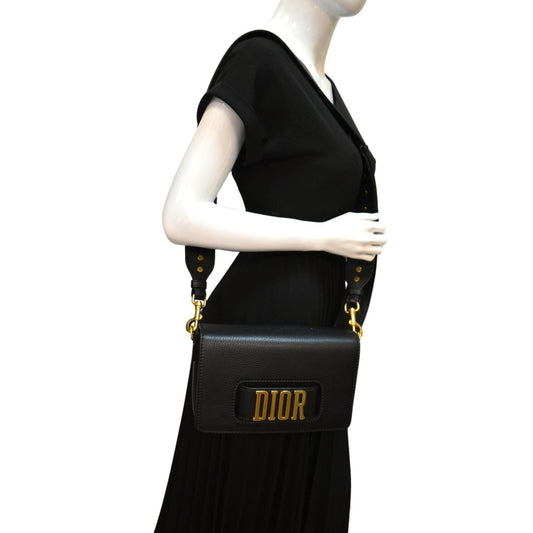 Dior Dio Evolution Grained Calfskin Shoulder Bag Black Flap