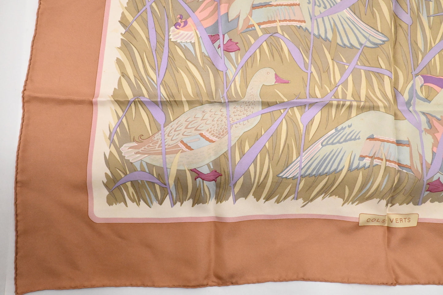 Hermes 'Cols Verts' Carre In Mauve Silk Handbag Travel Bag