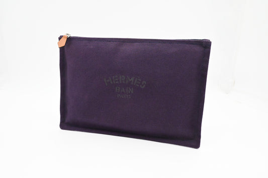 Hermes Bain Yachting Pouch In Purple Handbag Canvas Large Travel Bag