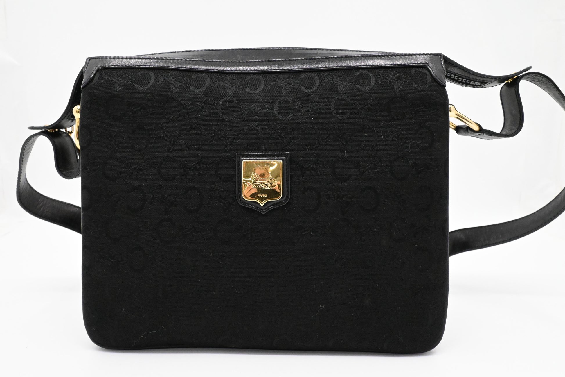 Celine Shoulder Bag In Canvas Black