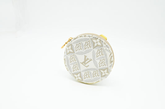Louis Vuitton Porte Monnaie Round Coin Since Jacquard White Canvas Handbag