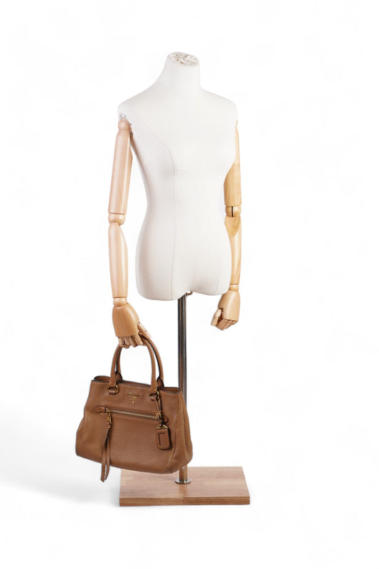 Prada Phoenix Tote Leather Vitello Tan Shoulder Bag