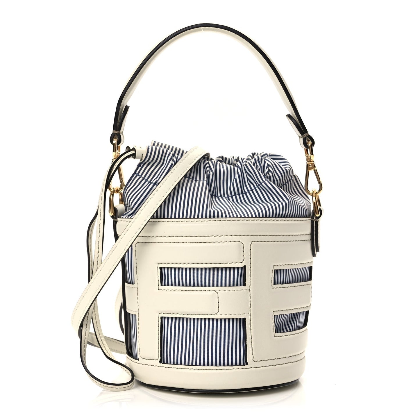 Fendi Handbag Fabric Jacquard Grace Striped Step Out Rice Canvas Vitello White Shoulder Bag