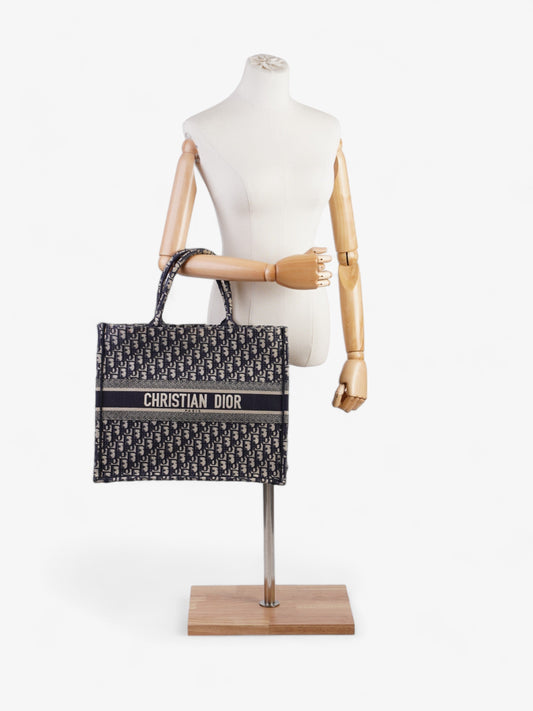 Dior Christian Book Tote Ecru And Oblique Canvas Blue Large Tote Bag