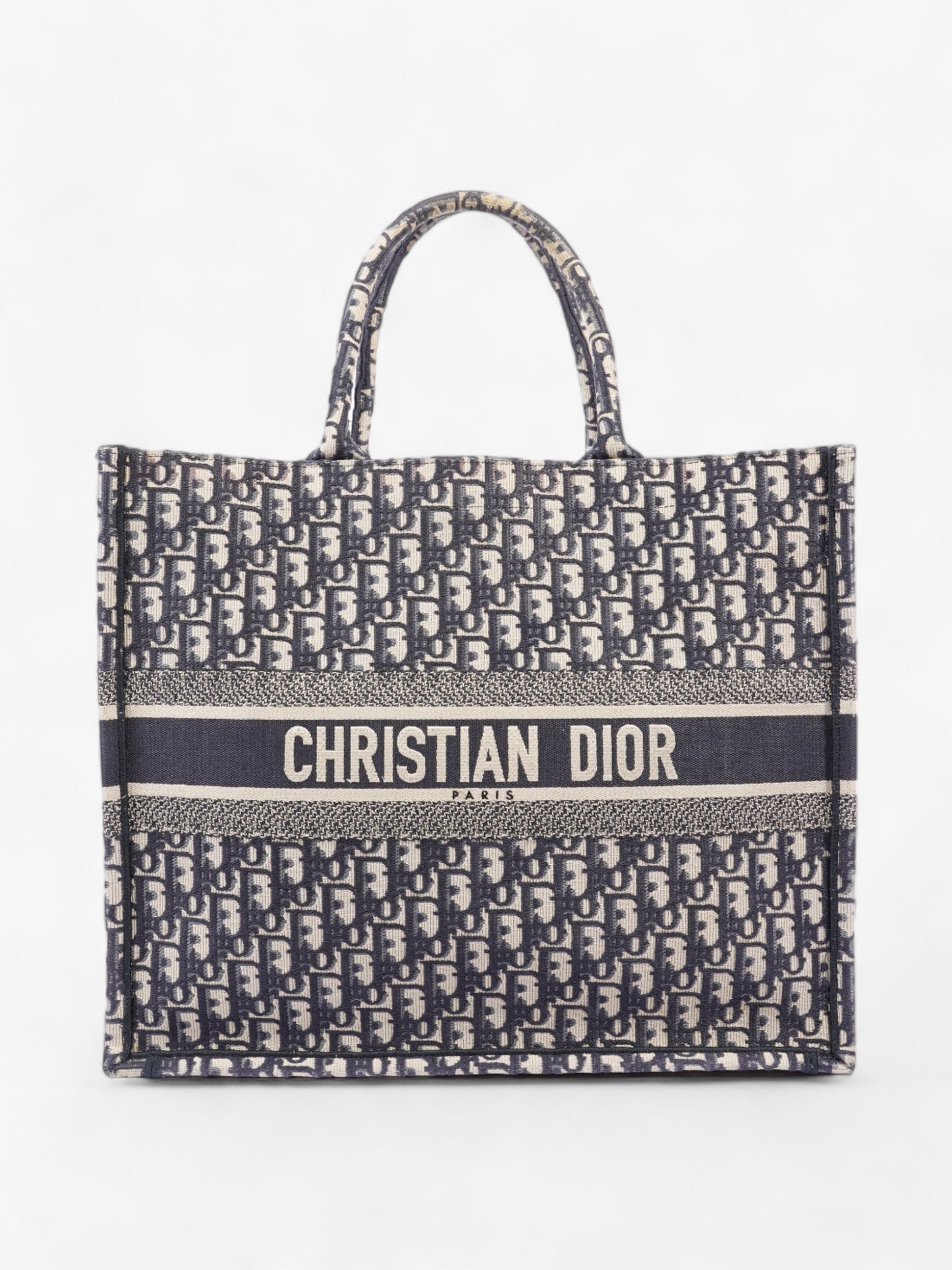Dior Christian Book Tote Ecru And Oblique Canvas Blue Large Tote Bag