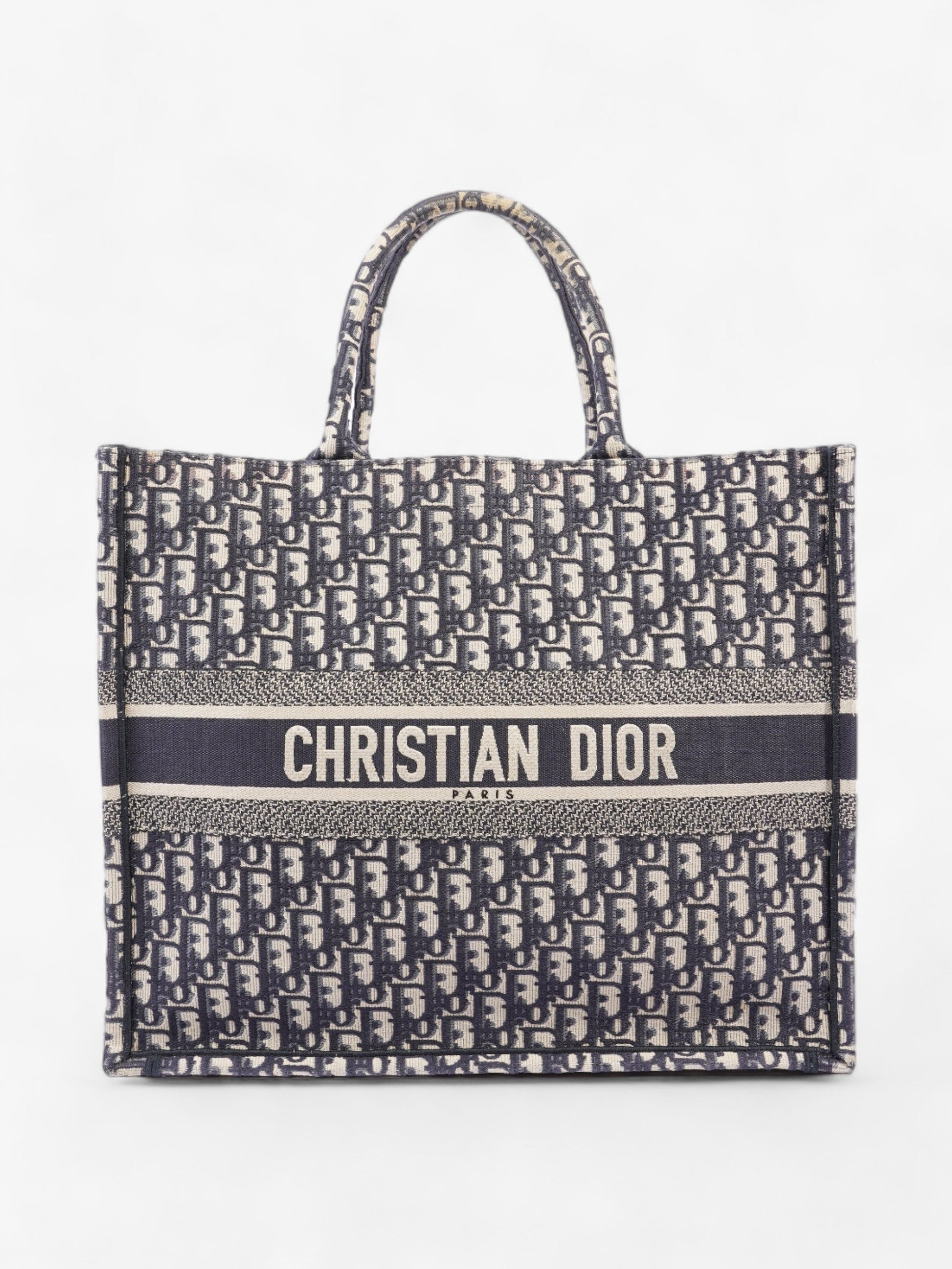Dior Christian Book Tote Ecru And Oblique Canvas Blue Large Tote Bag