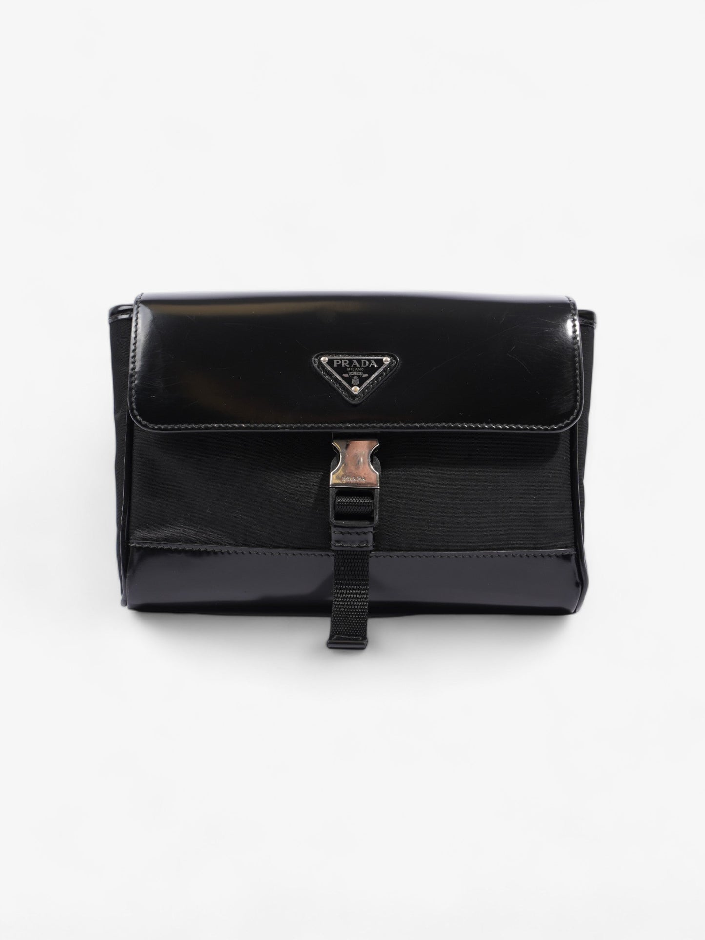 Prada Buckle Branded Messenger Re Nylon Black Flap Messenger Bag