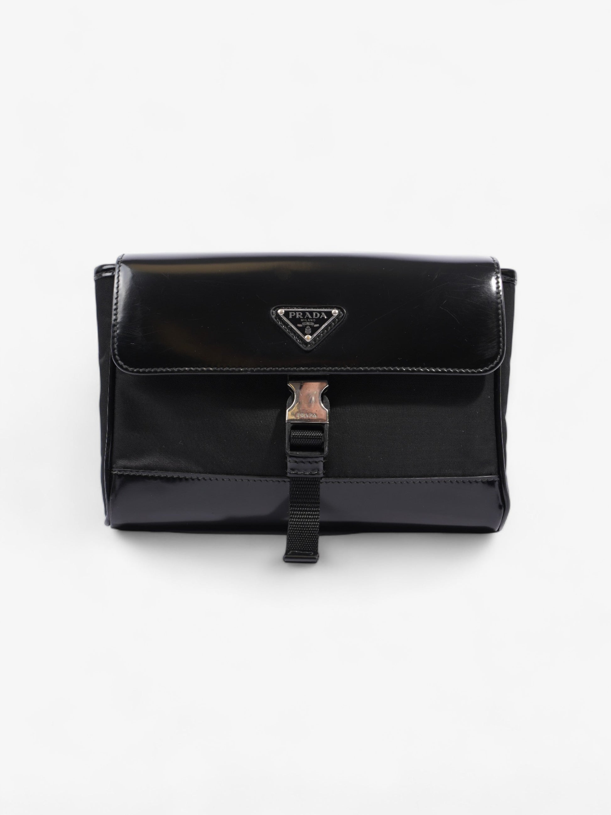Prada Buckle Branded Messenger Re Nylon Black Flap Messenger Bag