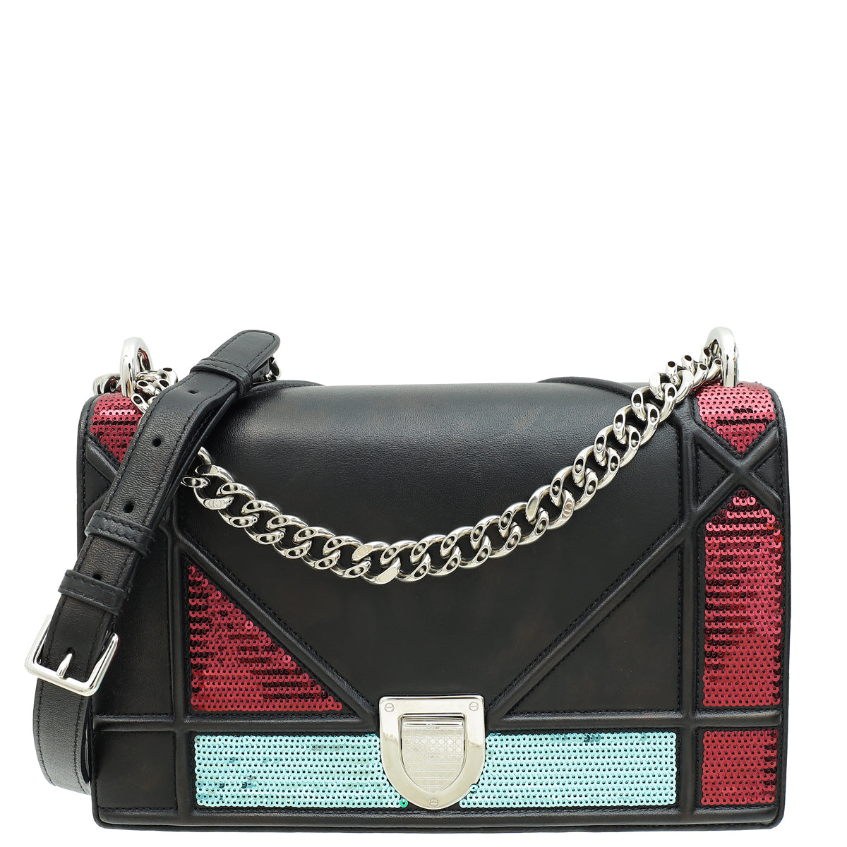 Dior Handbag Christian Sequins ama Shoulder Bag Black Medium Flap