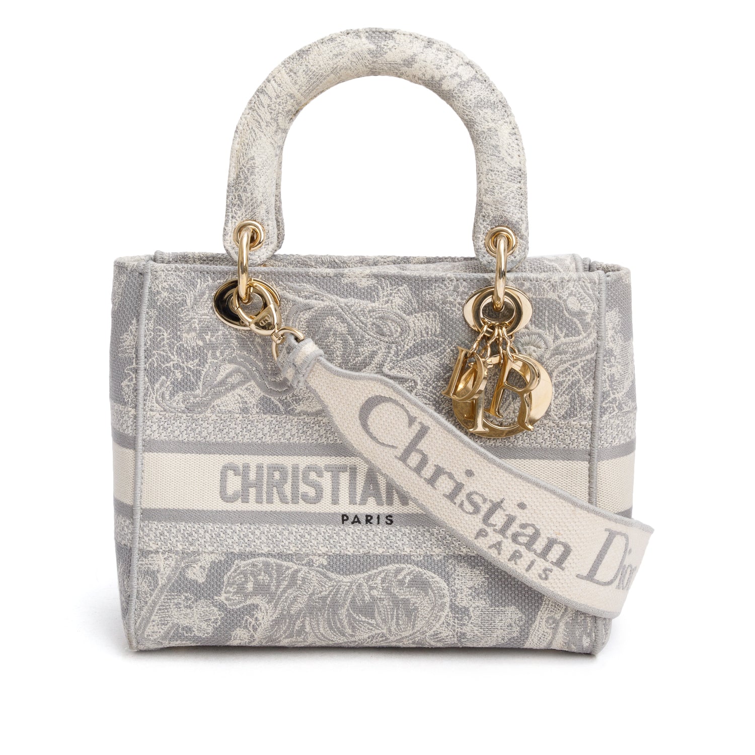 Dior Christian Grey Toile De Jouy Embroidered Lady Canvas Travel Bag