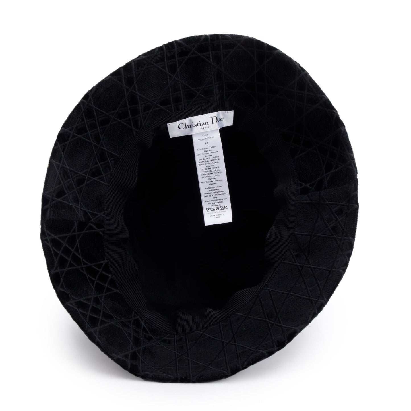 Dior Christian Velvet Cannage Hat, Size Handbag Black Bucket Bucket Bag