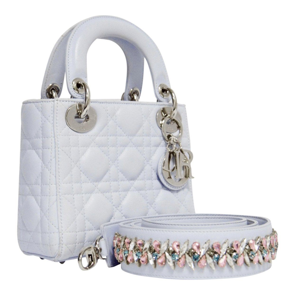 Dior Lady With Crystal Strap Handbag Blue Mini Travel Bag