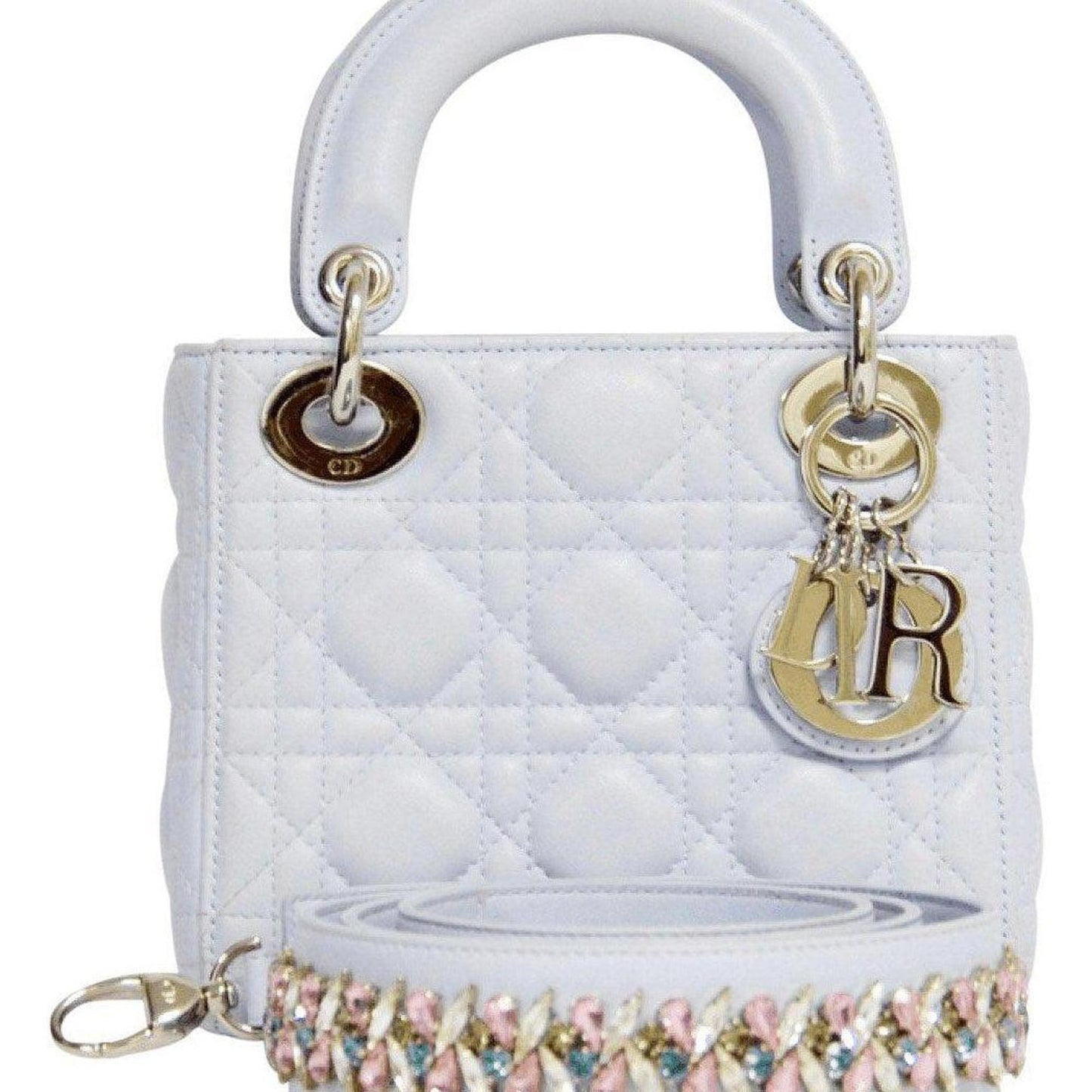 Dior Lady With Crystal Strap Handbag Blue Mini Travel Bag