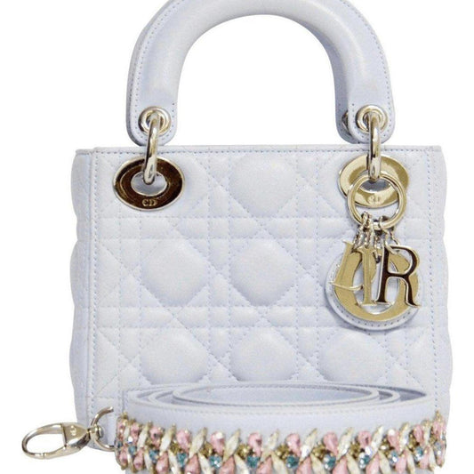 Dior Lady With Crystal Strap Handbag Blue Mini Travel Bag