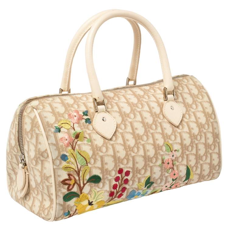 Dior Floral Embroidered Boston Bag Travel Bag