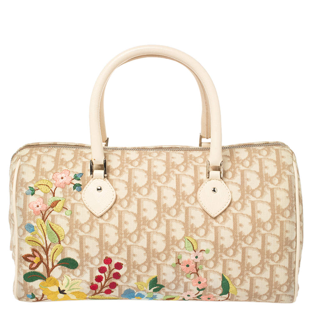 Dior Floral Embroidered Boston Bag Travel Bag