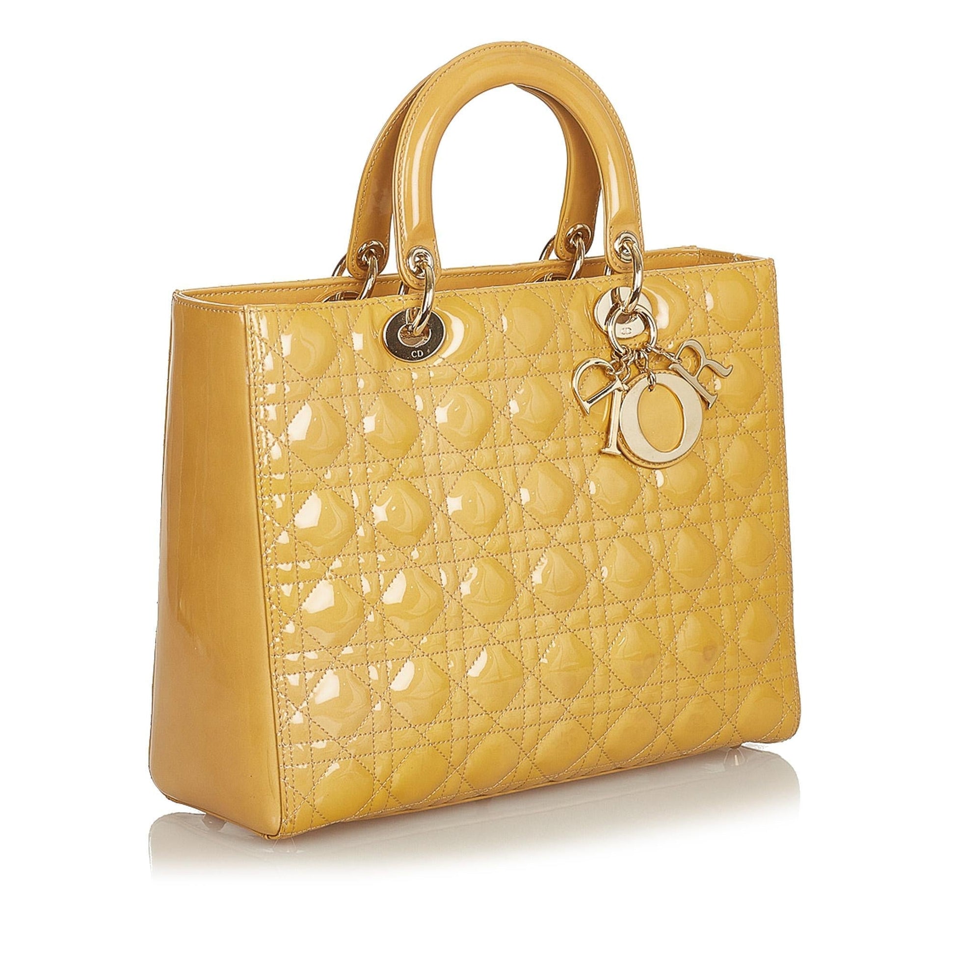 Dior Cannage Lady Tote Shg Leather Patent Tote Bag