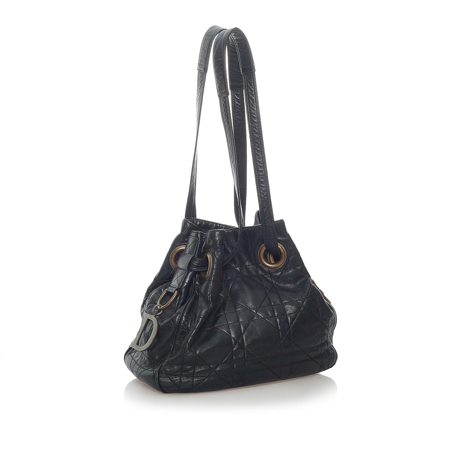 Dior Cannage Drawstring Tote Bag Shg Leather