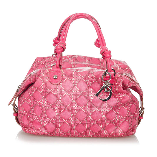 Dior Cannage Print Handbag Shg Canvas Satchel Bag