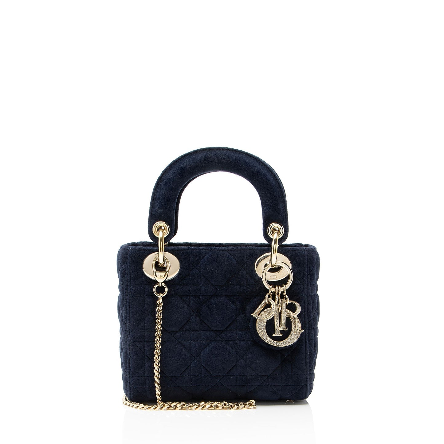 Dior Cannage Velvet Crystal Lady Tote Mini Tote Bag